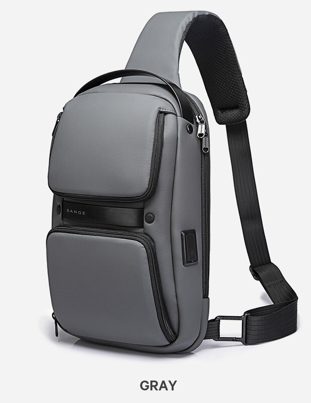 BANGE Brand New Upgraded TPU Large Capacity Multifunctional Crossbody Men's Bag USB Shoulder Bag Waterproof Travel Chest Bag