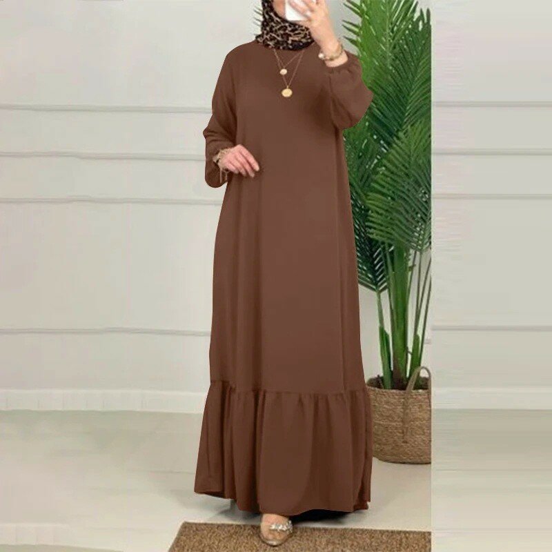 Однотонные мусульманские платья с рукавами-фонариками и оборками, винтажное женское платье, модный фонарь, Турция, абайя