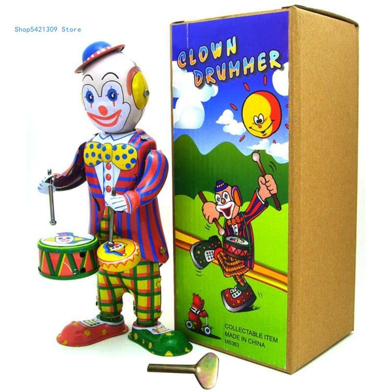 85WA Vintage Collectible Clown กลอง Wind up ของเล่น Circus สำหรับเด็กหญิงและเด็กชาย Mechanical