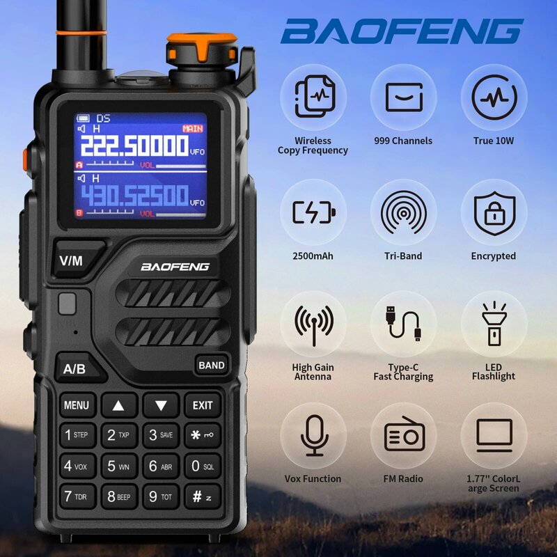 Baofeng K5 Plus 10 Вт 136-174/220-260/400-480 МГц Type-C 2500 мАч батарея 999CH