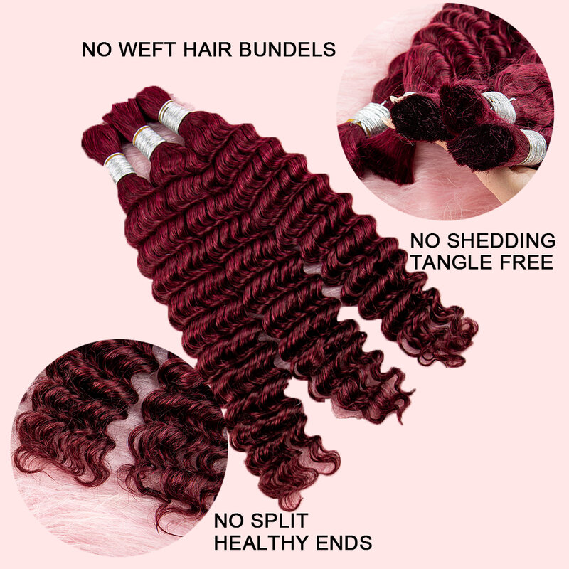 Nabi burgundowe wiązki zaplatanie włosów włosy mocno falowane w stylu brazylijskim przedłużki mocno kręcone włosy przedłużanie luzem do salonu