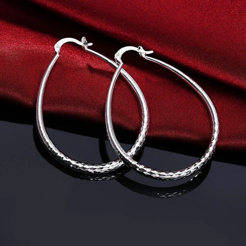 Street Fashion 925 Sterling Silver Earrings for Women Jewelry 4CM Big Circle Earrings High Quality Christmas Gifts