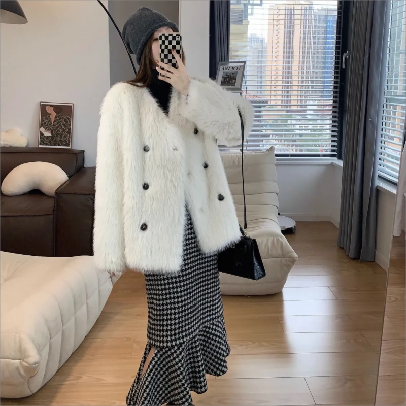 2023 jesień i zima nowa gruba ochrona środowiska futro z lisów moda towarzyska płaszcz z imitacją futra młodzieżowa