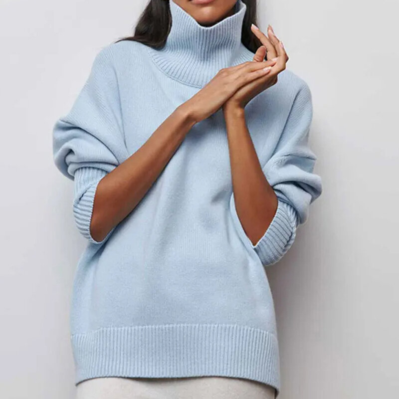 Женская модная зимняя водолазка вязаный пуловер свитер широкий универсальный джемпер Топ