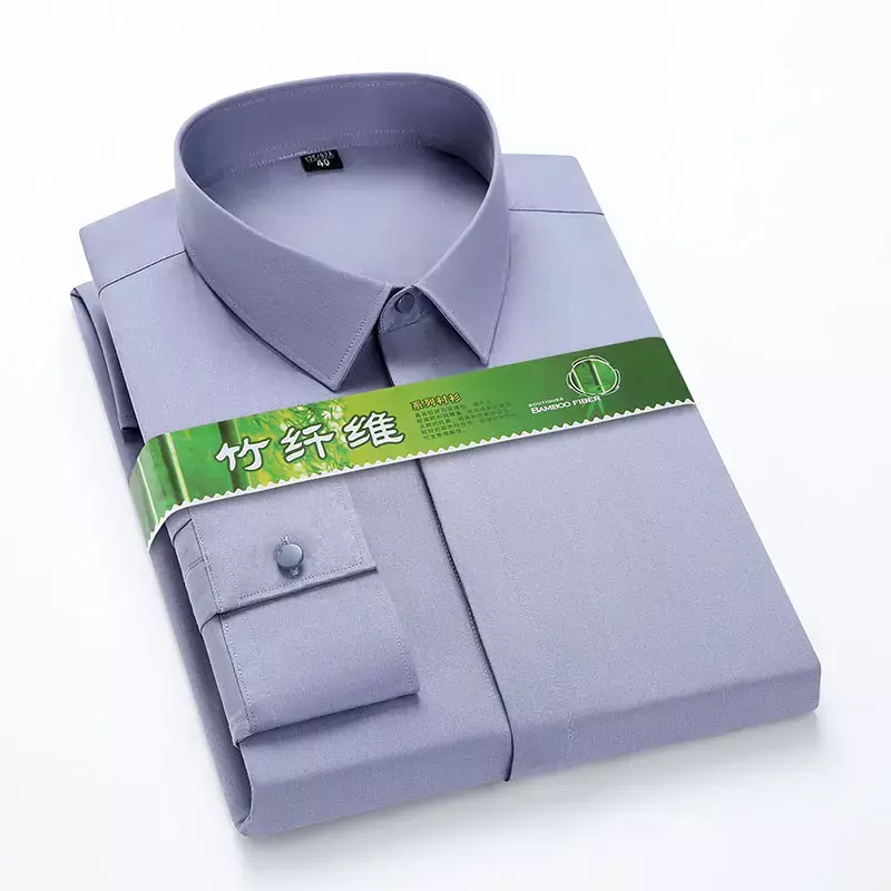 Luxury Men's Bamboo Fiber Shirt Long Sleeve Loose Soft Comfort Elastic Slim Fit No-iron Office Formal Interview Social Tops 6XL
