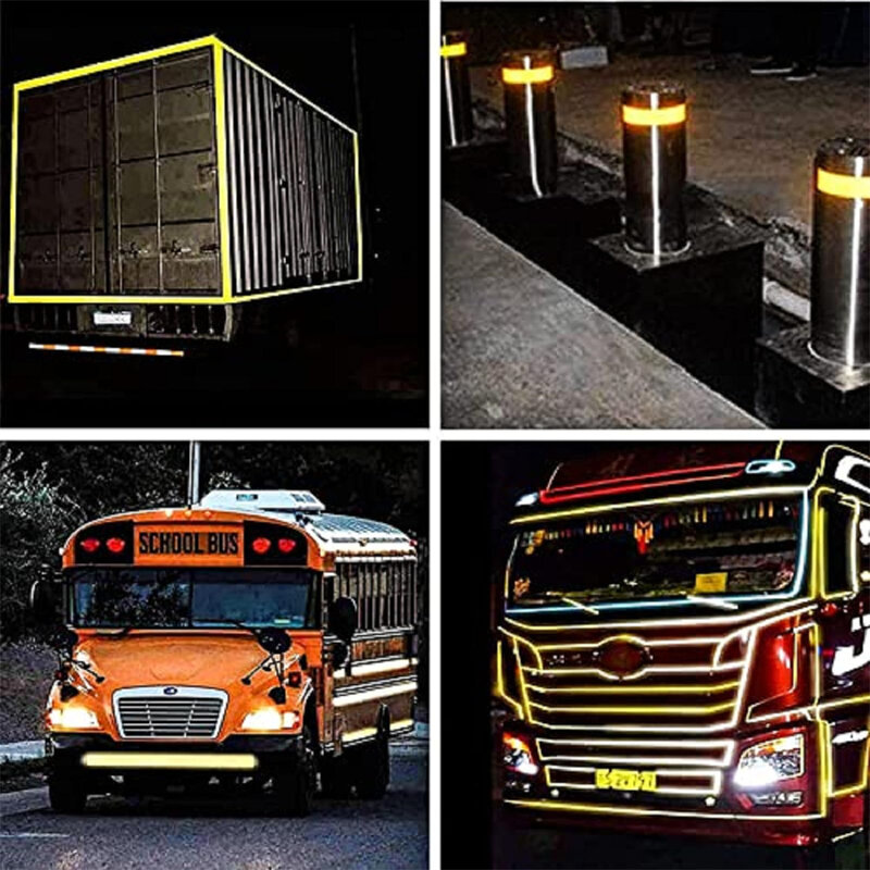 8'' Yellow And Red Twill Reflective Tape Waterproof Adhesive Warning Caution Conspicuity Reflector Sticker 10M For Truck Trailer