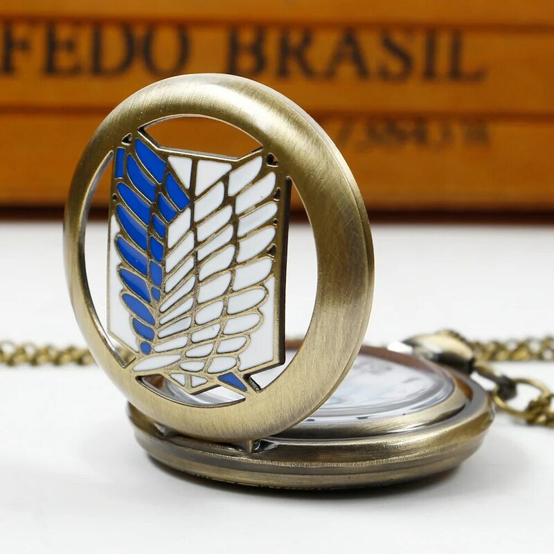 Orologio da tasca al quarzo cavo ciondolo Vintage in bronzo collana con Design ad ala blu e bianca catena da tasca orologi da uomo donna