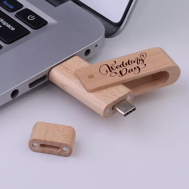 JASTER-Rotatable USB 3.0 Flash Drives, Memory Stick de madeira, Pen Drive, Logotipo personalizado gratuito, Presentes, TYPE-C, 128GB, 64GB