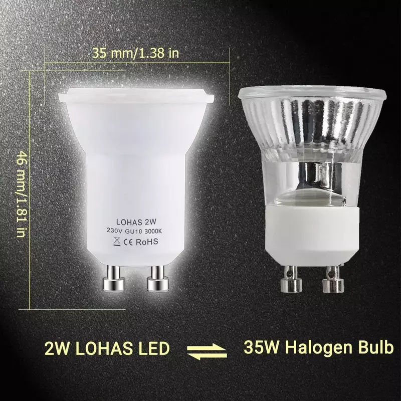 Bombilla LED Mini GU10 SMD 3000/6000K, 2W, blanco cálido/frío, 35 vatios, repuesto para pequeño 35mm, no regulable [clase energética A +], 6 paquetes