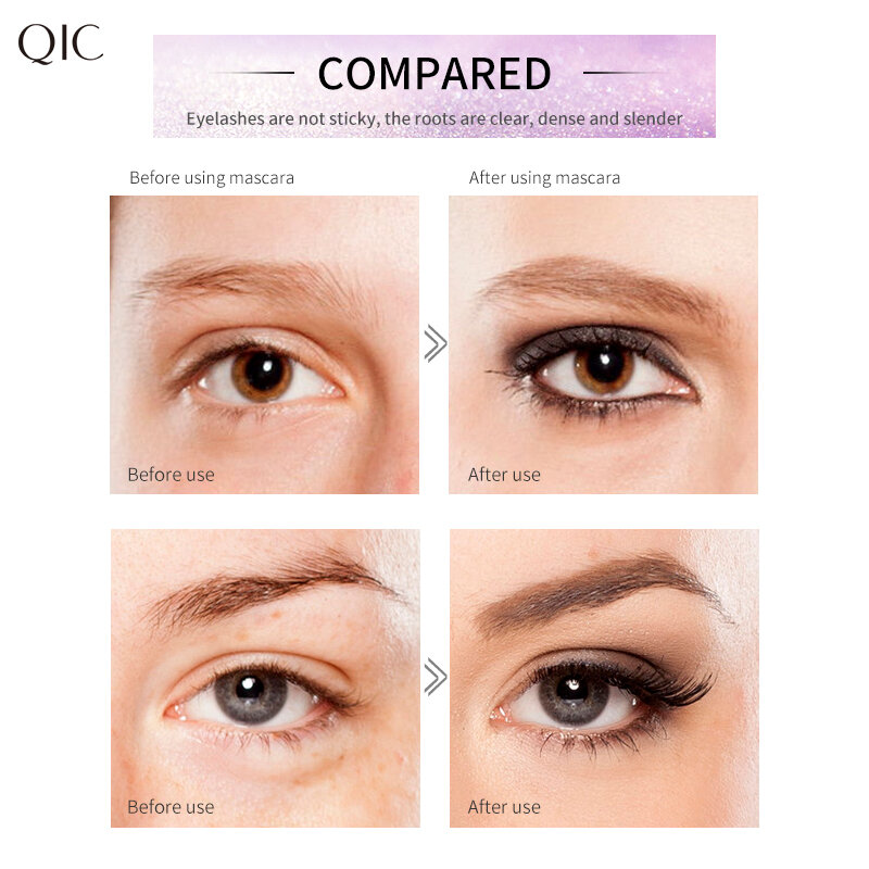 QIC tusz do rzęs wodoodporny, długi trwałe szybkoschnące naturalne profesjonalne wysokiej jakości kosmetyki do oczu Maquillajes Para Mujer