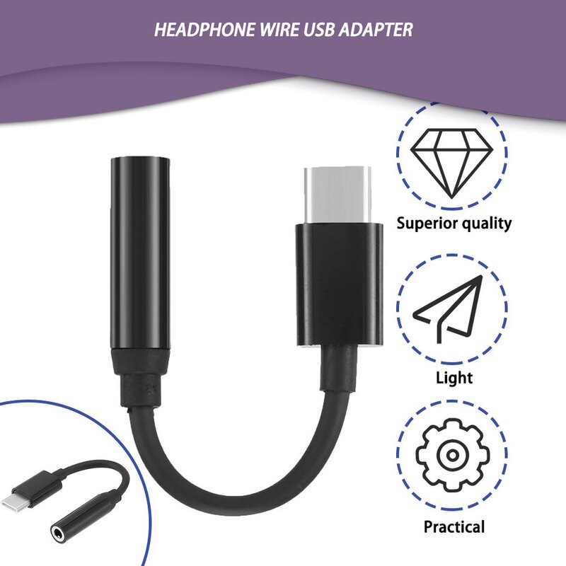 범용 C타입 이어폰 케이블 어댑터, USB 3.1 C타입 USB-C 수-3.5 AUX 오디오 암 잭, 전화 및 이어폰용, 3.5mm