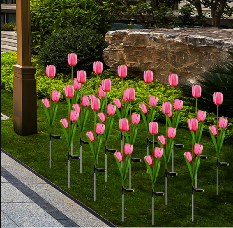 Solar LED Lawn Lamp, luz decorativa, simulado tulipa, rosa, lírio, orquídea, jardim ao ar livre, pátio, parque, caminho, corredor
