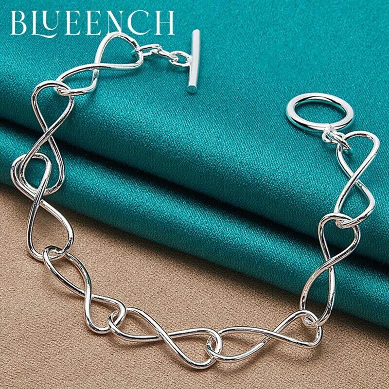 Blueench 925 Perak Murni Sederhana OT Gesper Gelang Rantai untuk Pesta Pertunangan Kasual Mode Perhiasan