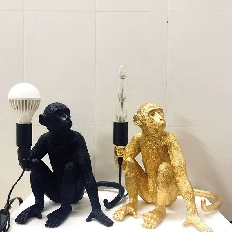 Lámpara de mesa creativa de resina con forma de mono, candelabro de pared para dormitorio, sala de estar, luces de pared de animales modernos, luz Led de noche, decoración del hogar