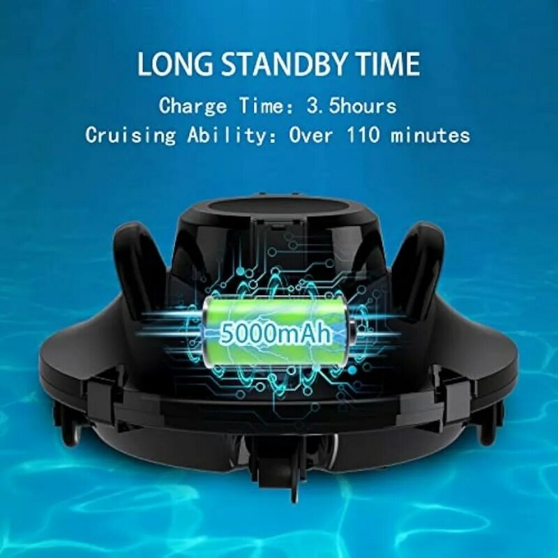 Aspirateur de piscine robotique sans fil, nettoyeur de piscine auto-parking, dure 110 minutes, noir, piscines au-dessus et dans le sol
