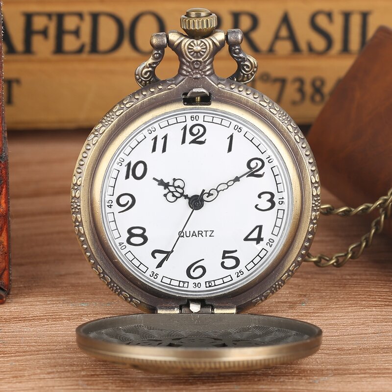 Reloj de bolsillo de cuarzo con encaje de elefante tallado en bronce, reloj Retro grande