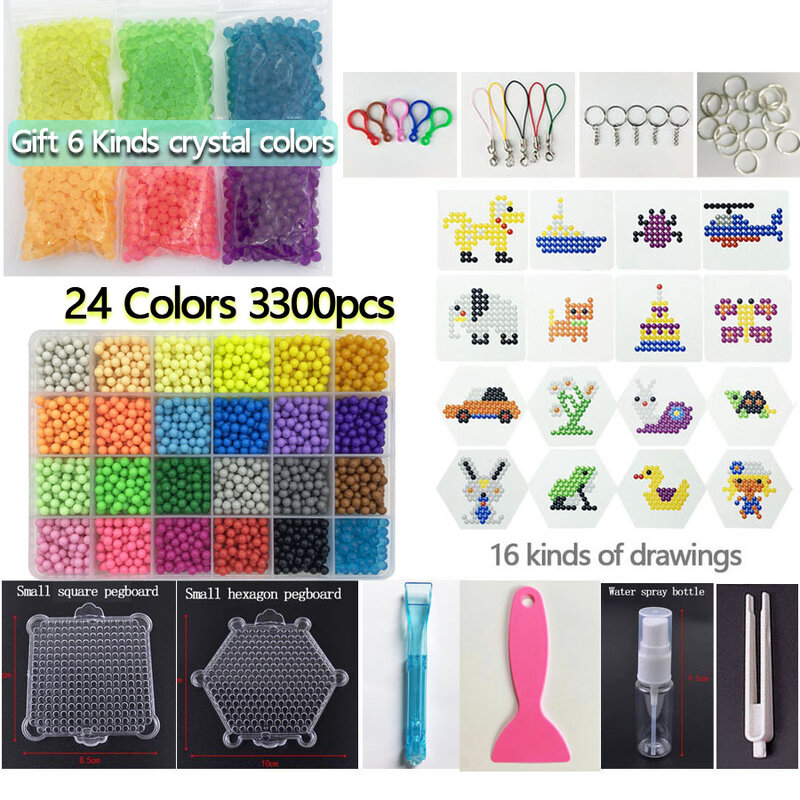 Caixa plástica Hama Beads para crianças, Contas de água Perler, Brinquedos educativos mágicos, 3D Puzzles, Spray
