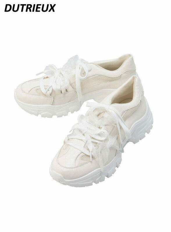 Spring and Autumn New Casual All-Matching Sneaker Ultra-Light Sole Breathable Japanese Sweet Platform Dad Shoes for Women