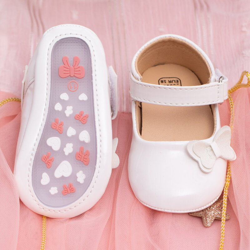 حذاء أول مشاية بنعل مطاطي لحديثي الولادة ، حذاء أميرة من البولي يوريثان ، ديكور القوس ، طفلة رضيعة ، 0-18 شهرًا ، جديد ،