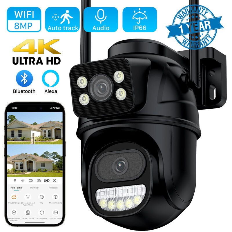 8mp 4K Wifi uliczna kamera IP podwójny obiektyw podwójne ekrany zewnętrzne kamera bezprzewodowa i automatyczne śledzenie monitoringu CCTV