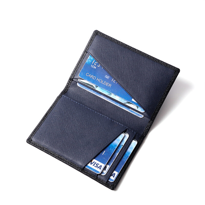 Luxo RFID Bifold Pequena Carteira de Cartão para Homens, Cor Contraste, Fino, Padrão Cruz, Couro Genuíno, Titular do Cartão de Crédito, Novo