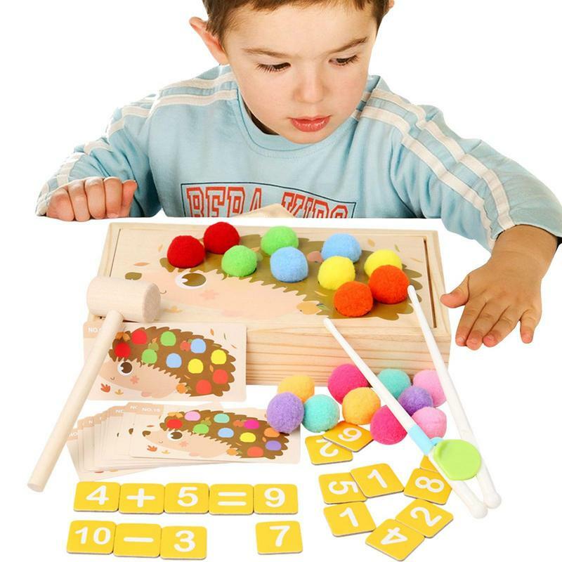 Mainan Montessori kayu, pendidikan interaktif orang tua anak belajar prasekolah bola warna-warni menghitung permainan yang cocok untuk anak-anak