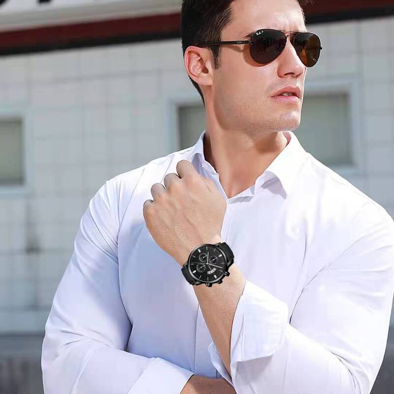 New Fashion Casual Men's Watches Men Sports Watches Leather Band Auto Date Quartz Wristwatches Men Reloj Hombre Montre Homme