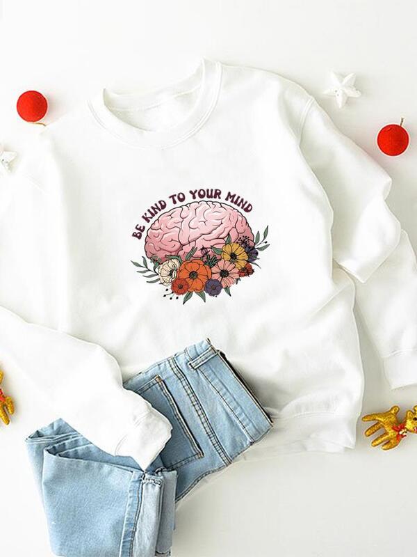 Women Fashion Long Sleeve Clothing Fleece Clothes Watercolor Cute 90s Sweet Trend Ladies Graphic Pullovers Print Sweatshirts