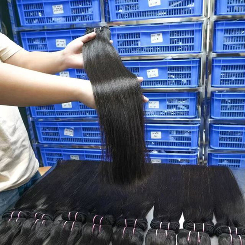 Bundel rambut manusia dengan penutup lurus Brasil 100% bundel rambut manusia warna hitam alami ekstensi rambut manusia rambut tebal