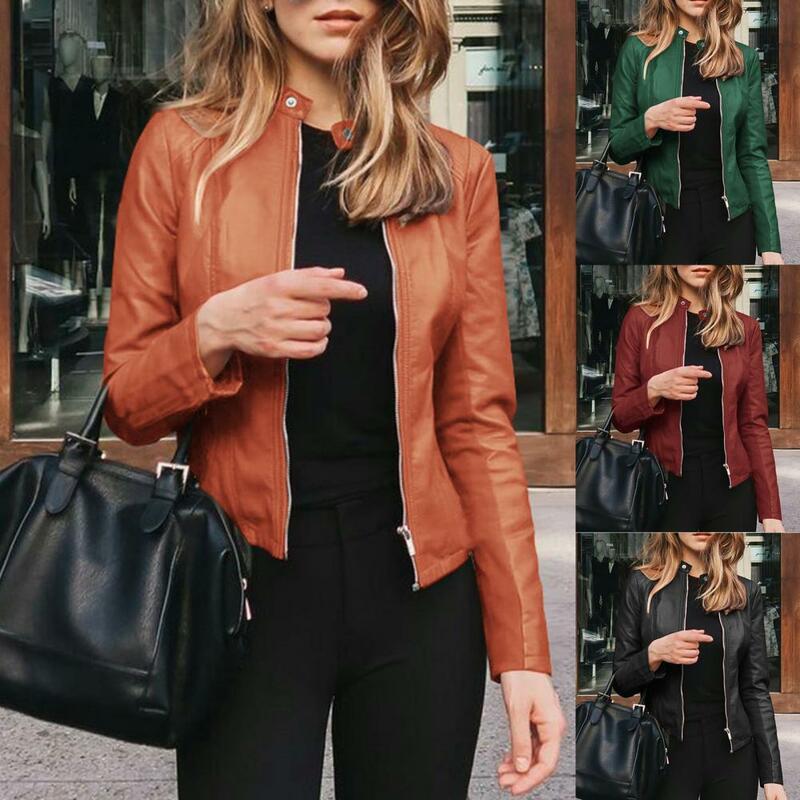 Popular Women Jacket  Slim Top Lady Coat  Solid Color Stand Collar Jacket