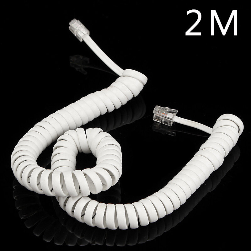 Cabo de telefone endireitar linha aparelho máquina, fio de cobre conector, cabo de volume do telefone, curva espiral, 4 P4C, 2m