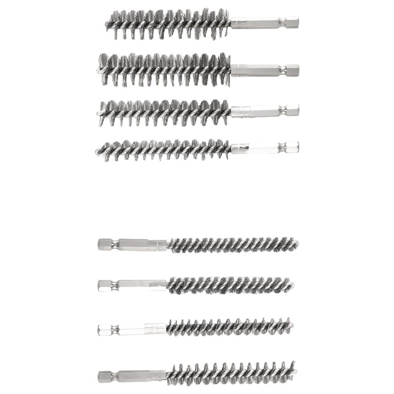 Set di punte per trapano a spazzola metallica da 8 pezzi con spazzola per torsione in filo di acciaio con gambo esagonale da 1/4 di pollice, adatta per la perforazione di percussioni