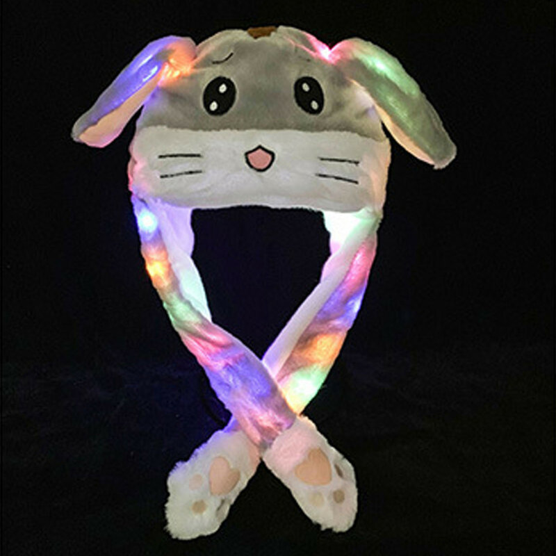 New Women's Rabbit Hat Beanie Plush Can Moving Bunny Ears  with Shine Earflaps Movable   for Women Child Girls Gifts