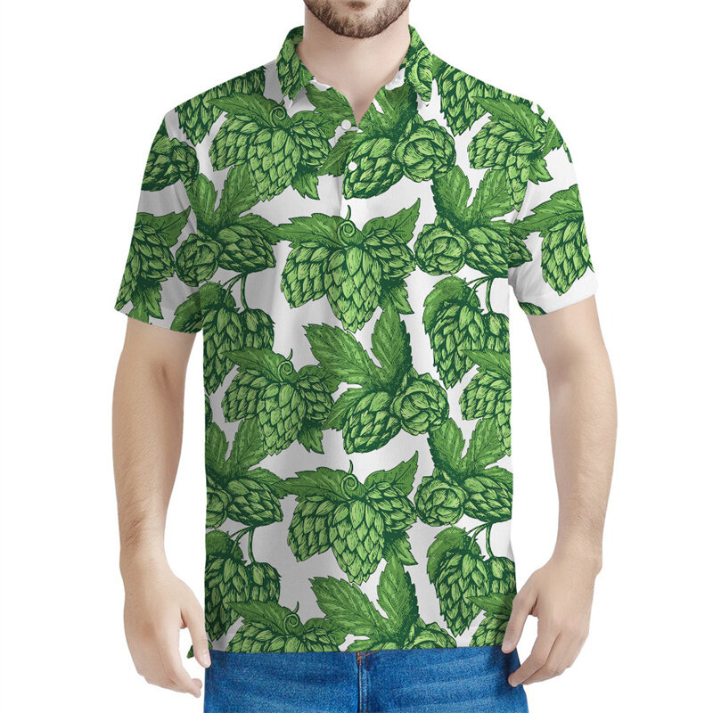 Polo con estampado 3d de plantas para hombre y mujer, camiseta informal con botones y solapa, manga corta