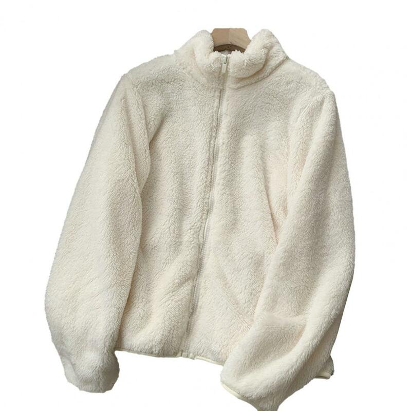 Chaqueta mullida de lana para mujer, abrigo de felpa cálido con cierre de cremallera para uso diario, Otoño e Invierno