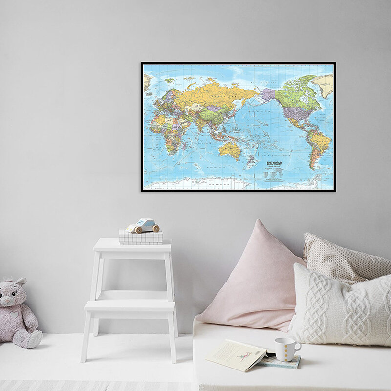 59*42センチメートル2012世界地図と政治分布キャンバス印刷物詳細な地図の世界の写真officeの装飾