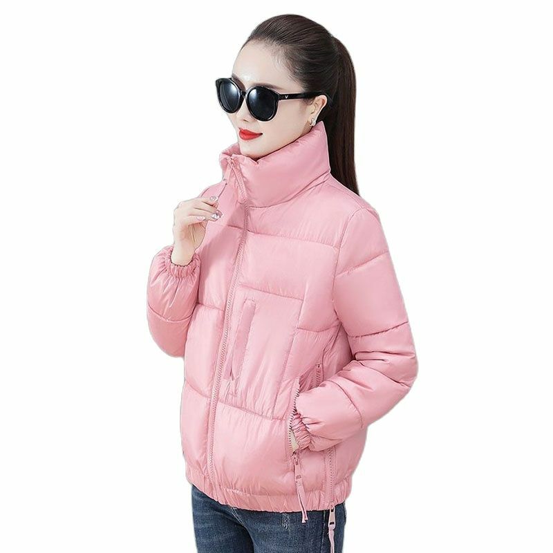 أسود المرأة الخريف الشتاء لامعة أسفل سترة قطن معطف 2022 جديد النسخة الكورية الترفيه الوقوف طوق الخبز قصيرة أبلى الإناث