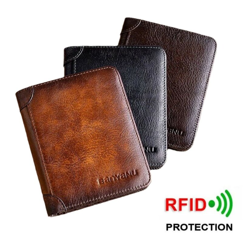 Portfele z ochroną Rfid ze skóry naturalnej dla mężczyzn w stylu Vintage cienkie krótkie wielofunkcyjny identyfikator etui na karty kredytowe portfel portmonetów