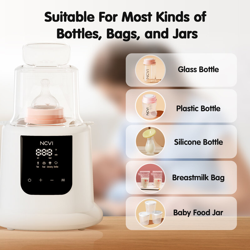 NCVI calentador de biberones para bebé, calentador de alimentos de descongelación y calentamiento rápido de leche, esterilizador de vapor con pantalla LCD, temporizador