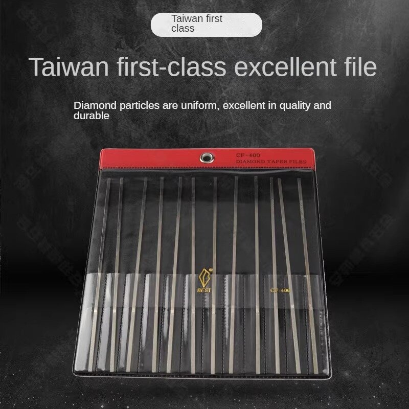 Taiwan CF400 kikir file datar logam campuran tangan berlian, setelan file berlian tipis miring tingkat giok datar