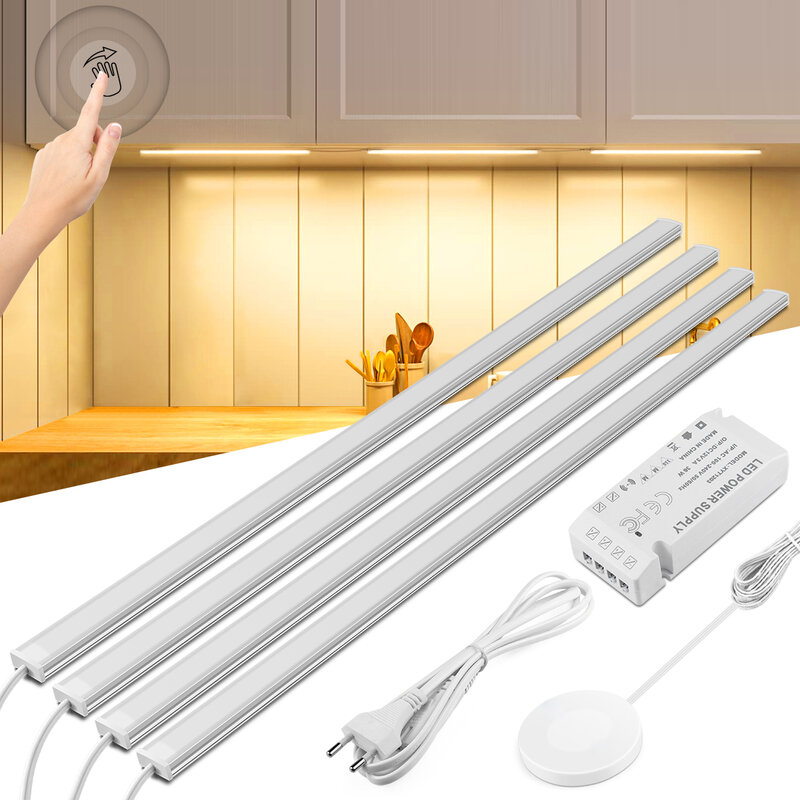 Lumière LED sous-meuble de cuisine avec interrupteur tactile encastrable, balayage manuel en bois, capteur de mouvement, lampe de nuit à intensité variable, éclairage HOBar