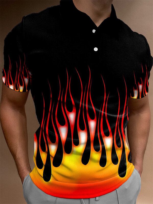 Camisa polo de manga curta masculina, tops de botão lapela, streetwear de verão, camiseta casual solta, roupa estampada 3D, mais nova, venda quente