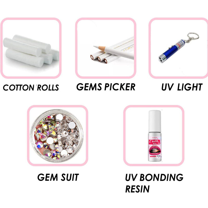 Brilhante Tooth Gems Kit com Brilhante Luz UV, Pedra Preciosa, DIY Jóias Decoração Ferramenta