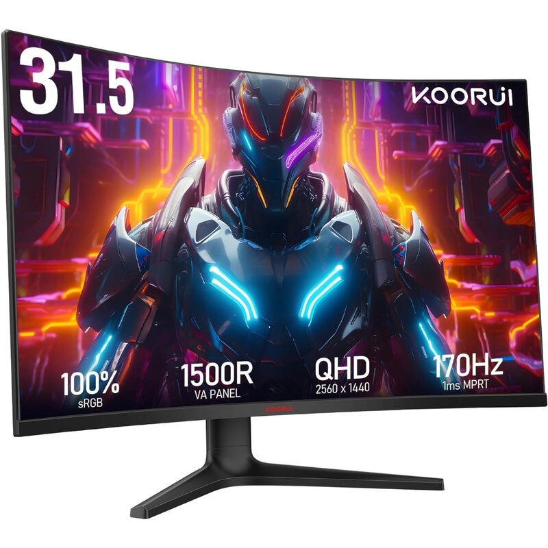 32 inch Curved Gaming Monitor - QHD (2560 x 1440) 2K Display, 170Hz 144Hz Monitor, 1500R Curvature, 1ms, HDR10