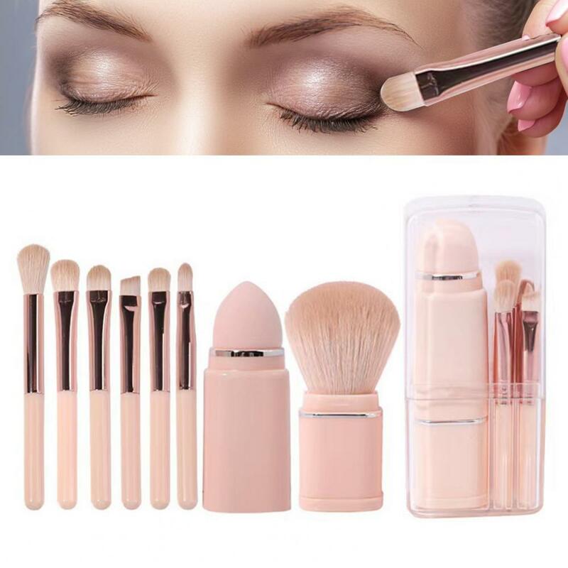 Home Use Makeup Brushes Makeup Brush Set with Plastic Handle Portable Travel Makeup Brushes Set 8pcs Retractable for On-the-go