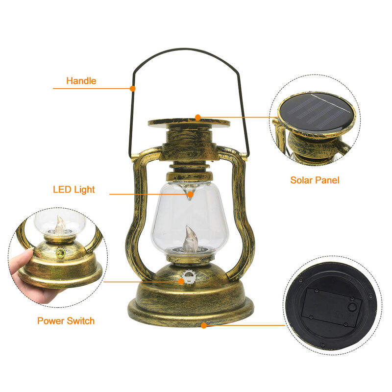 PP Candle Light Multifunctional Home Decor Portable Vintage Night Outdoor Camping Solar Lamp Gift Hanging Garden Induction Led