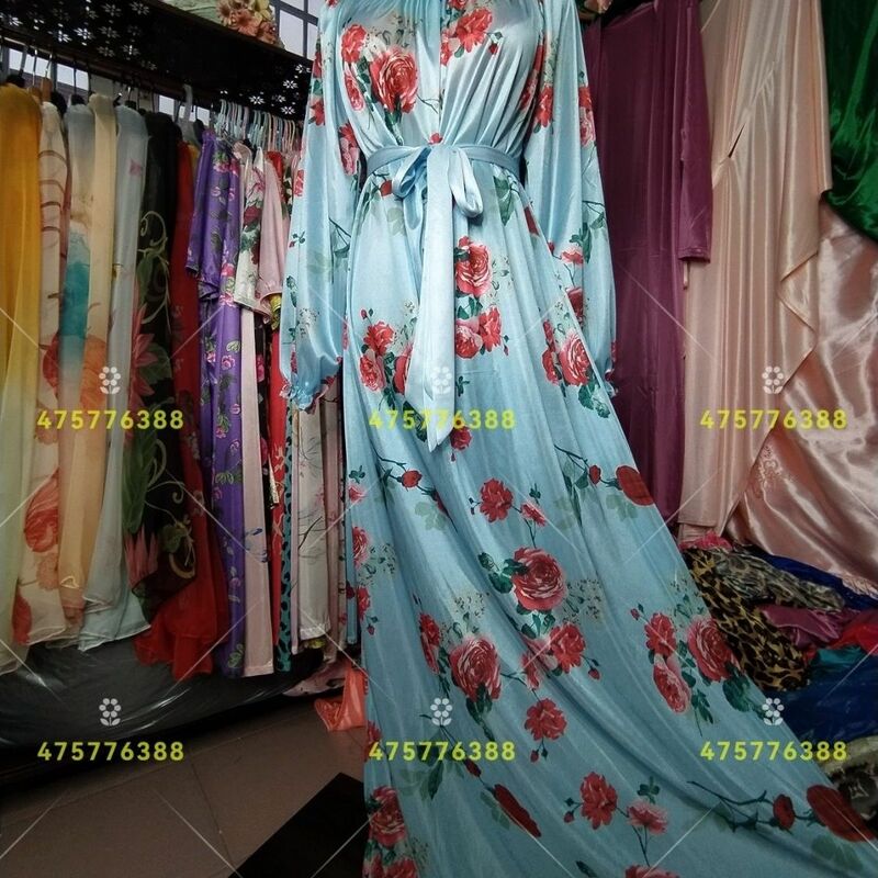 여성용 섹시한 꽃무늬 프린트, 광택 새틴 긴 드레스, 긴 소매, 느슨한 실크 맥시 원피스 수면 로브, 가을, 겨울