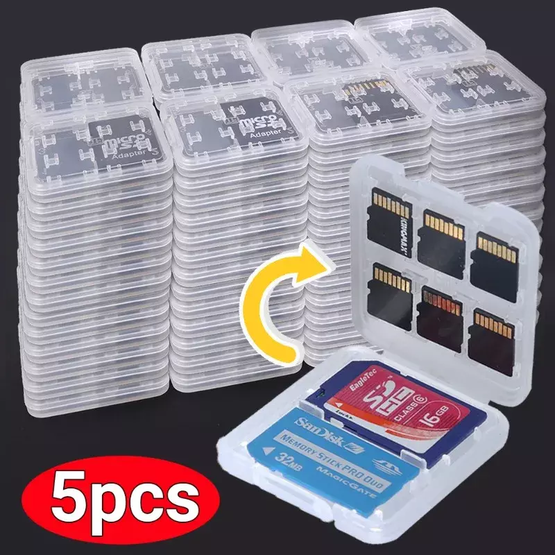 Transparente Plástico Sim Card Storage Box, Memory Card Organizer, Case Holder para SD, SDHC, TF, Escritório, Viagem, Portable Cards Box, 8in 1