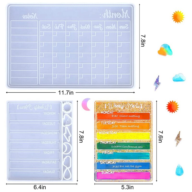 Calendar Resin Mold Resin Mold Silicone For Dry Erase Calendar Epoxy Resin Casting Mold For Weekly And Monthly Plans