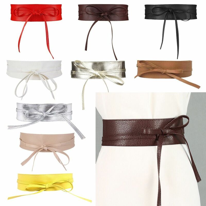 Moda simples envoltório bowknot senhoras de luxo vestido cummerbands espartilho cintura cinto de couro faixa larga